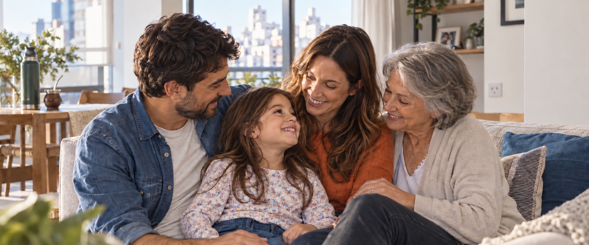 Familia argentina compartiendo un momento cálido en el hogar