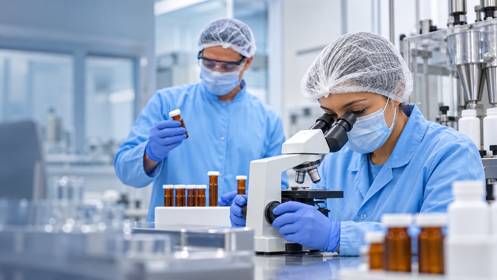 Equipo científico argentino trabajando en un laboratorio farmacéutico moderno
